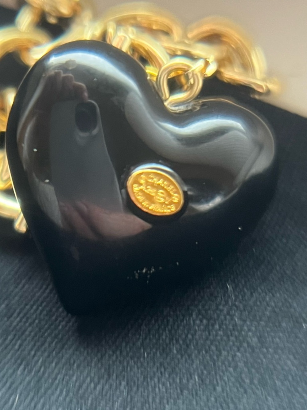 Upcycled Authentic Stamped A25V Chanel Crystal CC Heart Charm on 14K GP Necklace - Picture 3 of 10